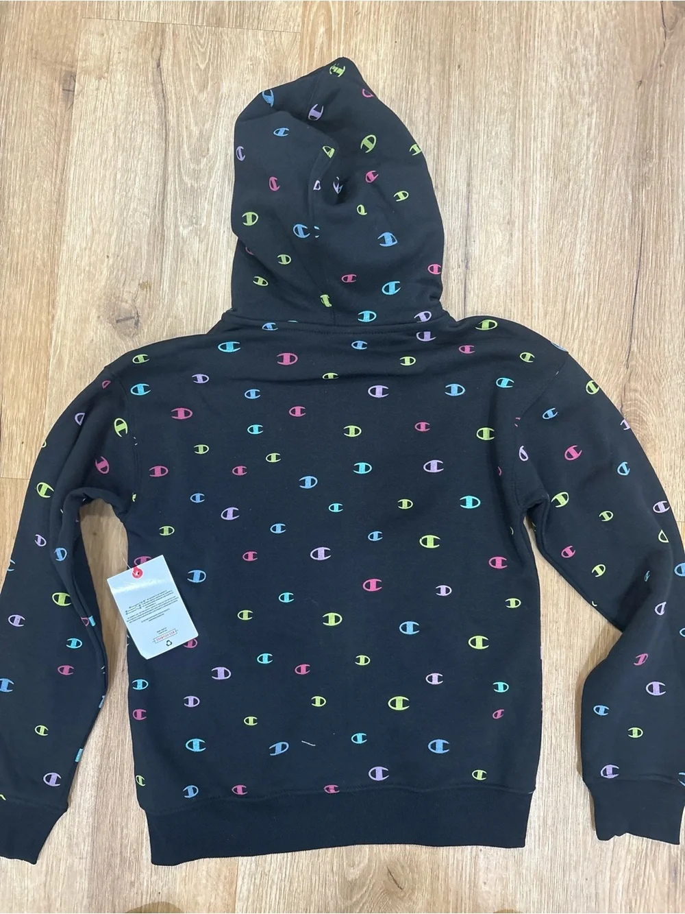 Champion girl Black Hoodie with Multicolor Logo Print comfy back to school